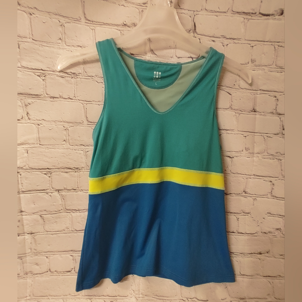 Title Nine Tankini Bra Yoga Swim Top Large Teal Blue Yellow
